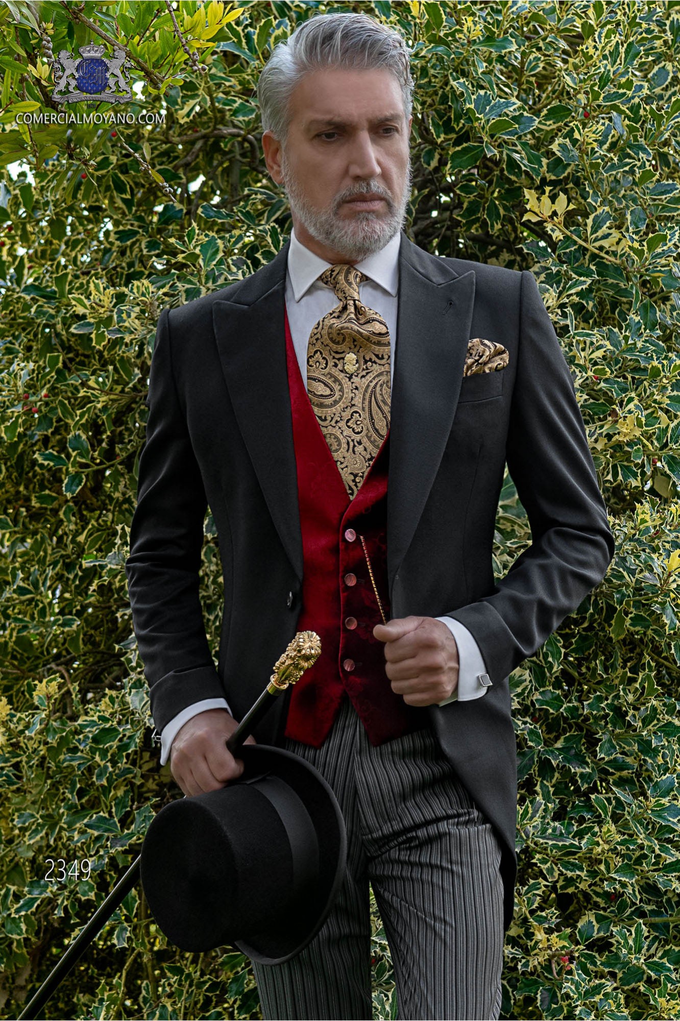 Chaqué de novio negro tejido lana con pantalón raya diplomática modelo: 2349 Mario Moyano colección Gentleman