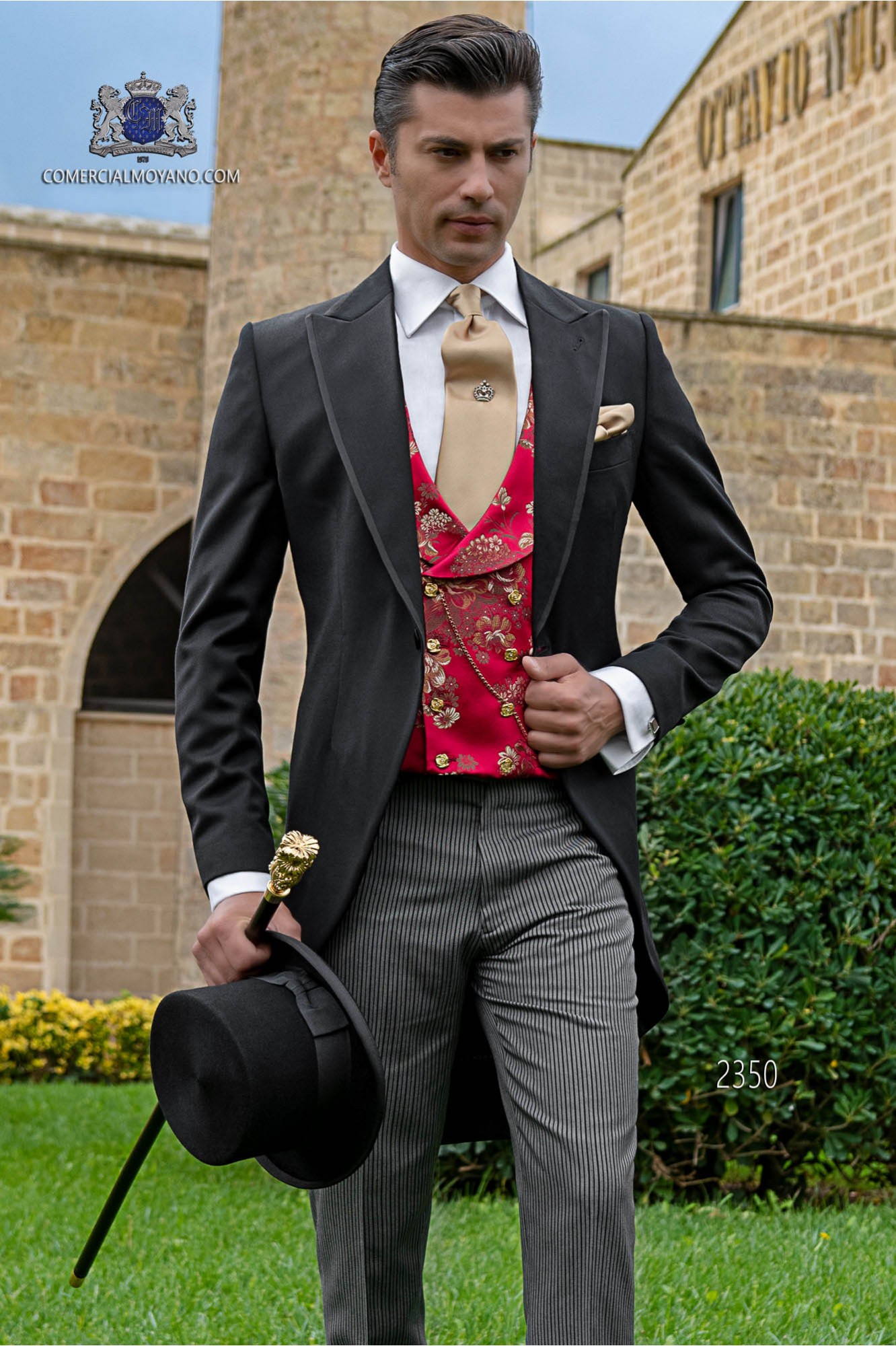 Chaqué de novio negro tejido lana con pantalón raya diplomática modelo: 2350 Mario Moyano colección Gentleman