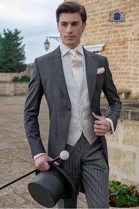 Italian morning suit mohair wool mix fil a fil anthracite grey with pinstripe trousers