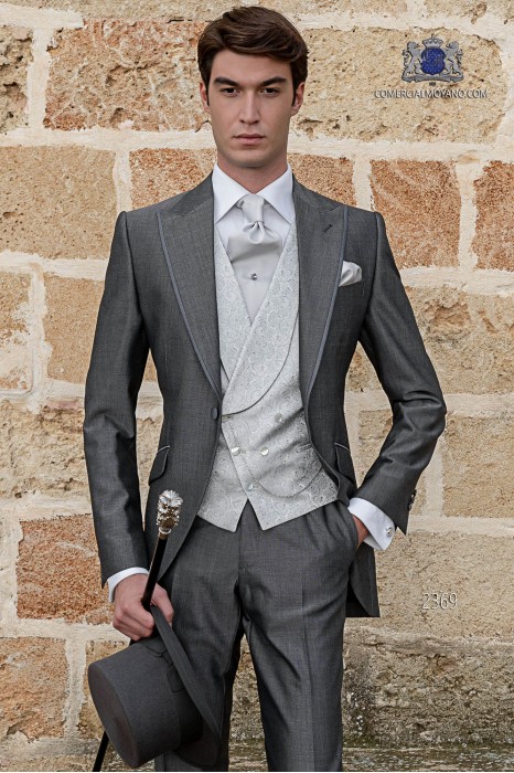 Italian short-tailed gray wedding suit