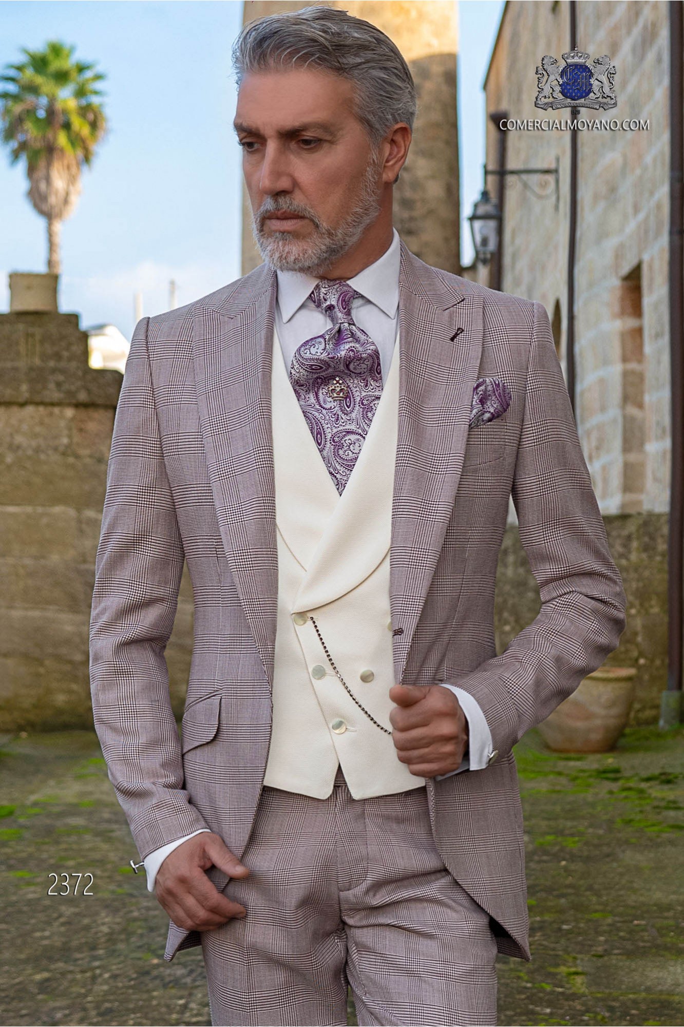 Short-tailed wedding suit Prince of Wales Burgundy