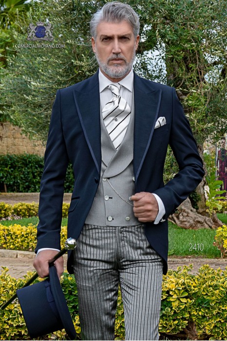 Blau gehrock bräutigam anzug mit gestreiften Hosen