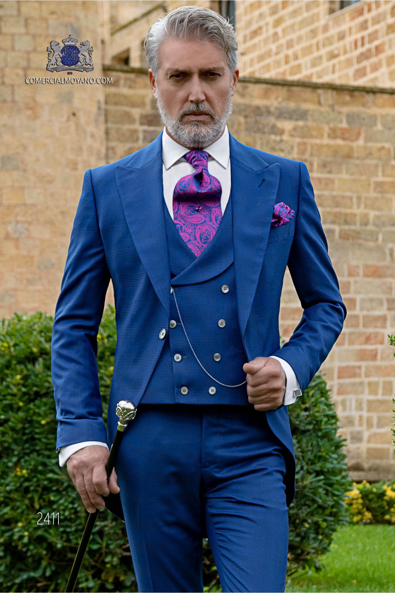 Chaqué de novio príncipe de gales azul royal modelo: 2411 Mario Moyano colección Gentleman