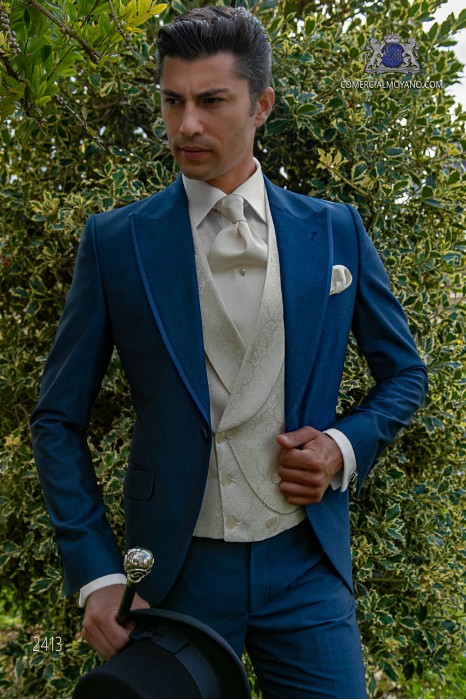 Costume de mariage italien bleu royal de laine de mélangée mohair alpaga