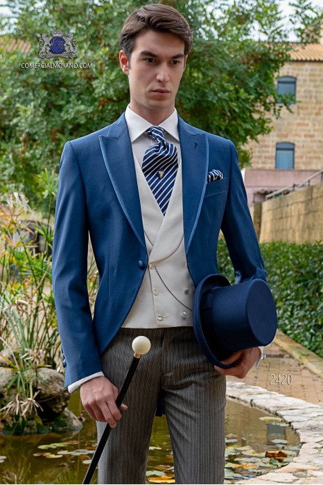 Royal blue morning suit with pinstripe trousers