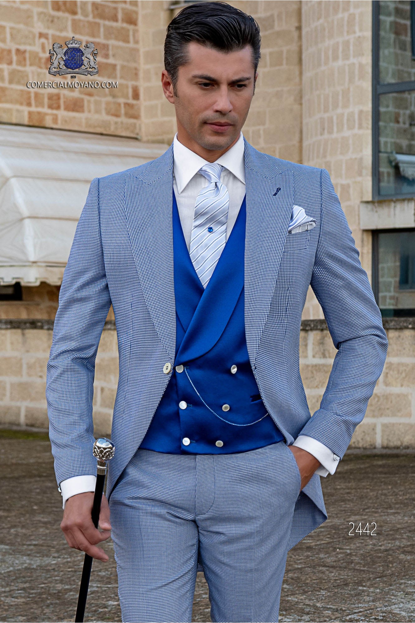 Bespoke Houndstooth morning suit royal blue model 2442 Mario Moyano
