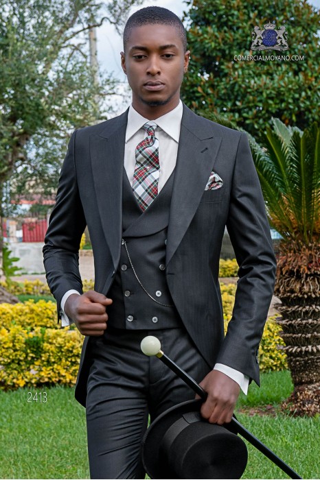 Black Italian morning suit with red pinstripe