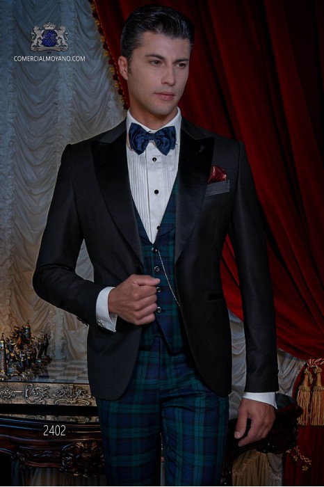Italienische schwarz Smoking Anzug mit Schottenmuster Hose