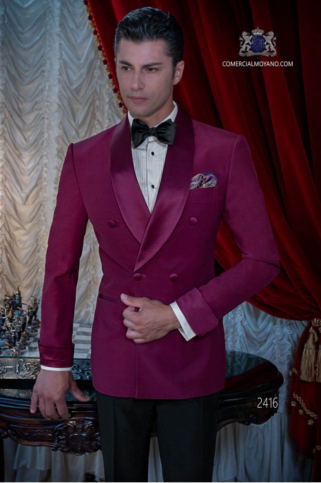 Italienisch burgund zweireihig Smoking Anzug aus Wollmischung mit schwarzen Hosen