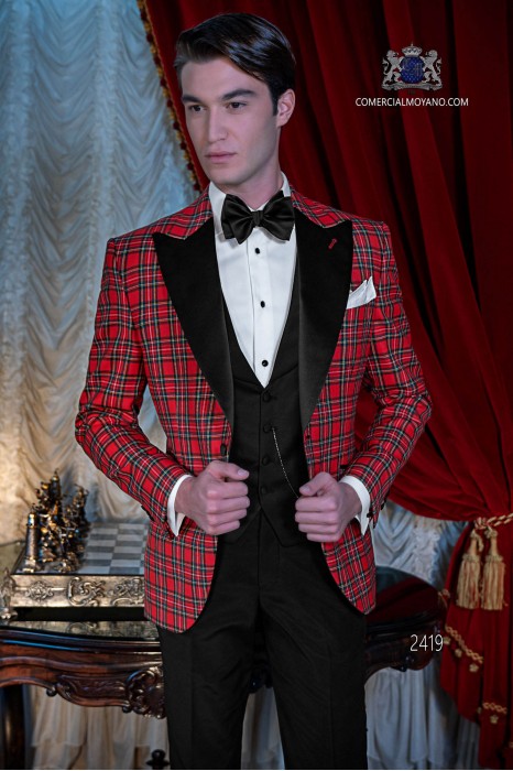 Bräutigam Anzug, aus roter Schottenmuster, mit Hose schwarze