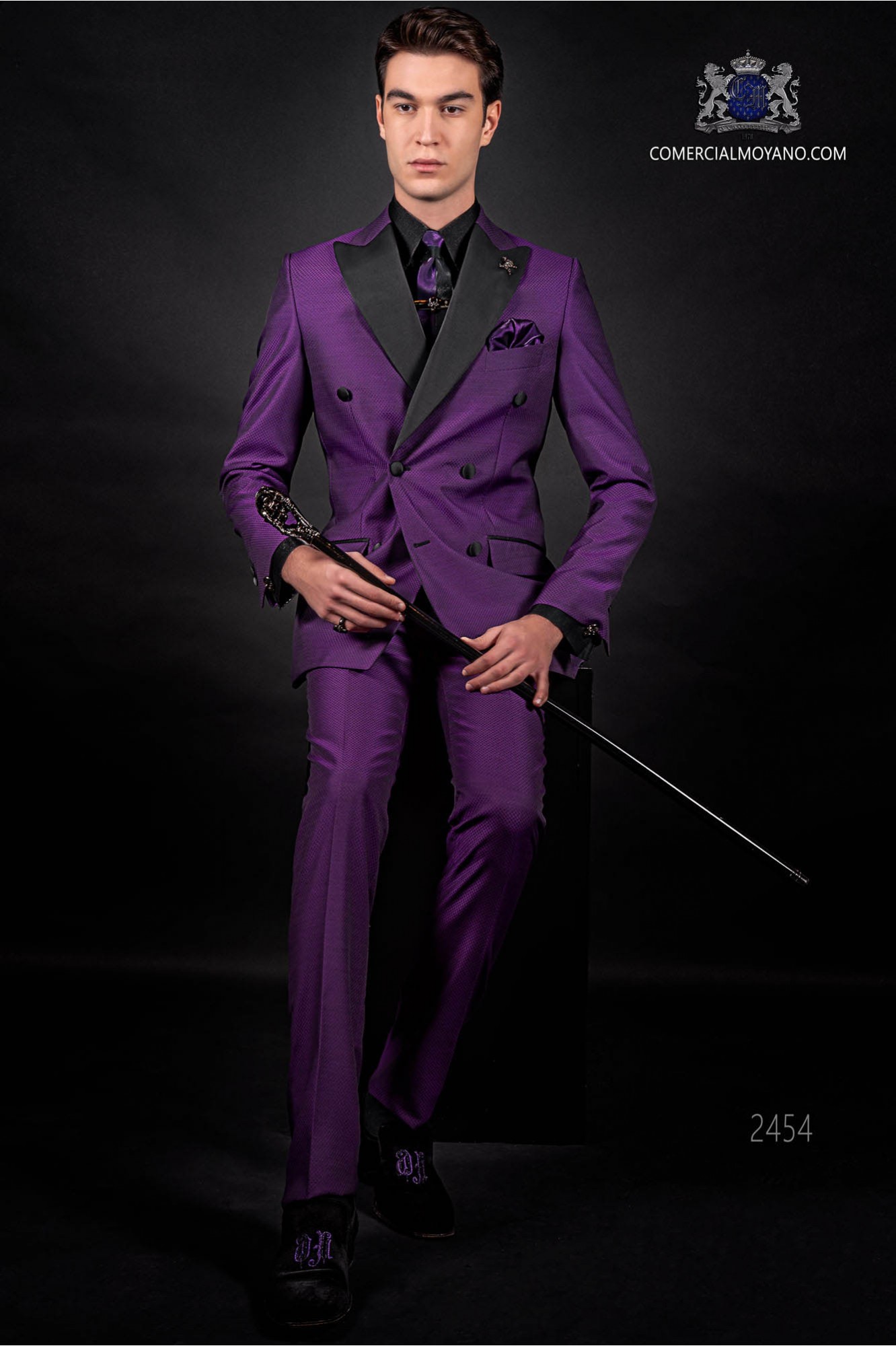 Bespoke Italian double breasted fashion purple suit model 2454 Mario Moyano