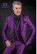 Italian violet groom suit with waistcoat. Shawl collar with satin contrast and 1 button