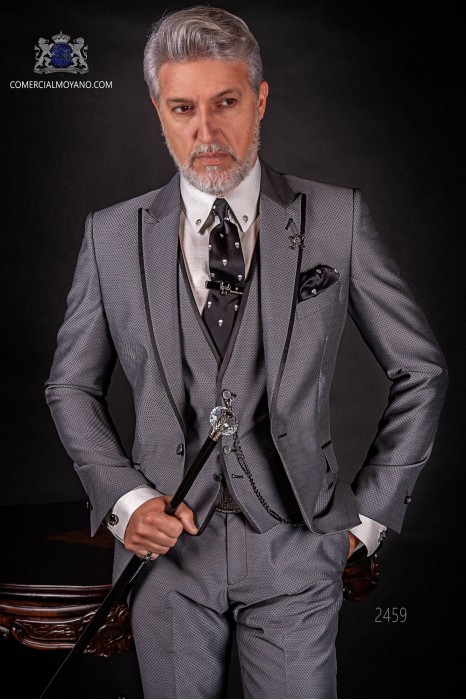 Italienische Anzug grau Mikromuster. Spitzen Revers und 1 Knopf, Wollmischung Stoffe.