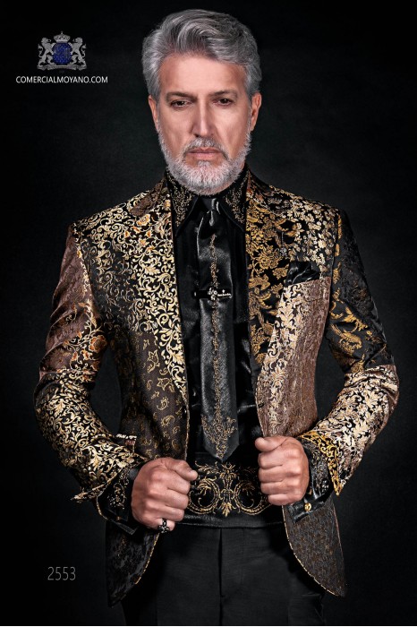 Italian patchwork jacket made of pure jacquard silk gold tones