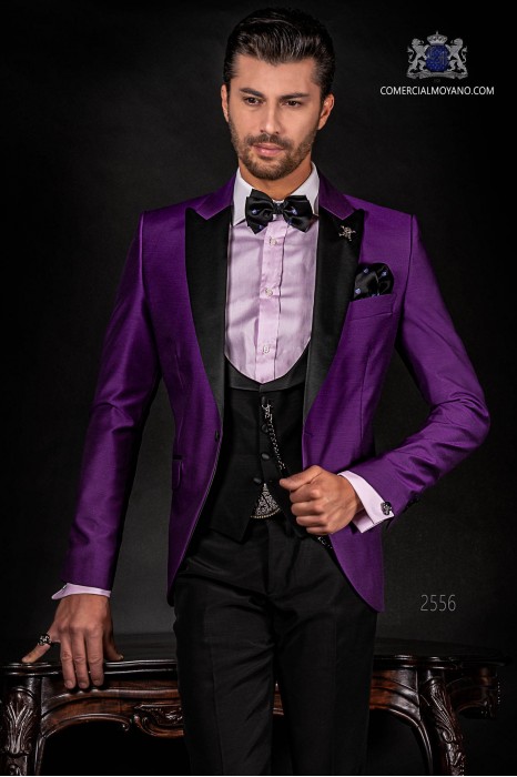 Italian purple tuxedo with satin lapels