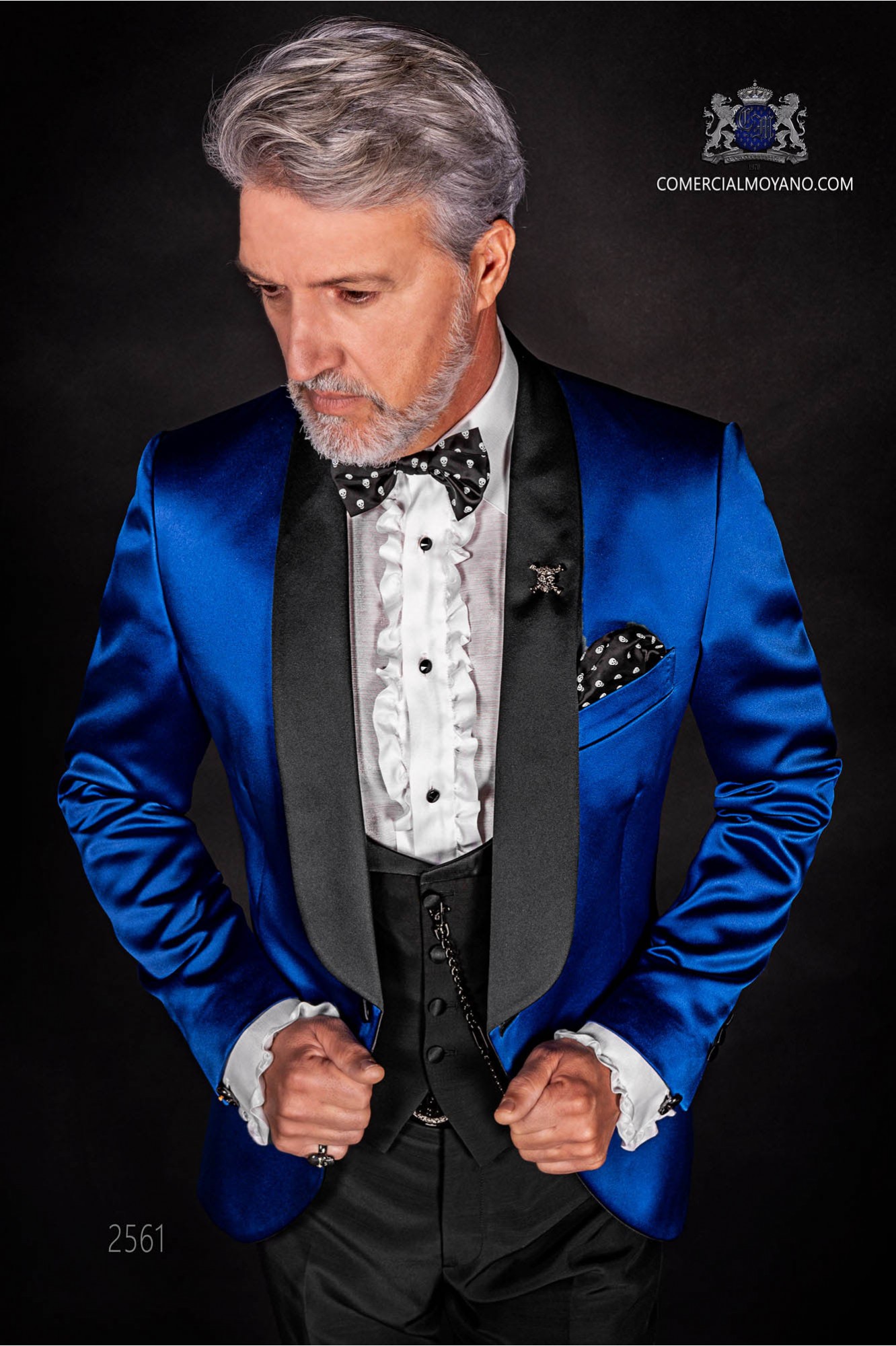 Italian royal blue tuxedo with satin lapels model 2561 Mario Moyano