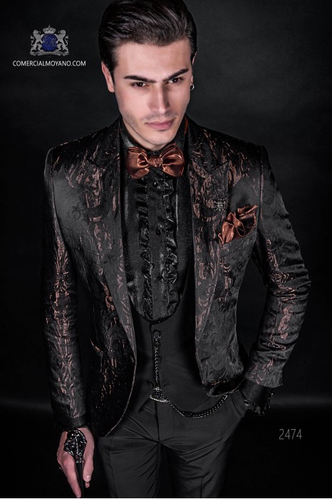 Italian fashion bespoke brown gothic jacquard suit