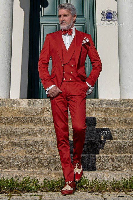  Costume italien de mariage rouge en pur coton.