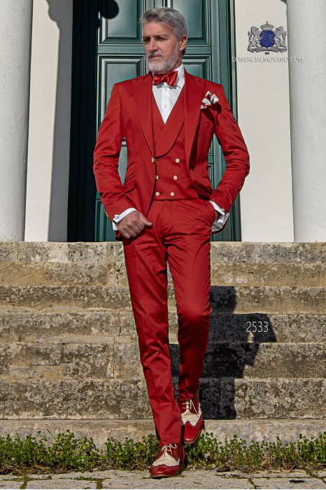 Italian fashion slim fit pure cotton red wedding suit.