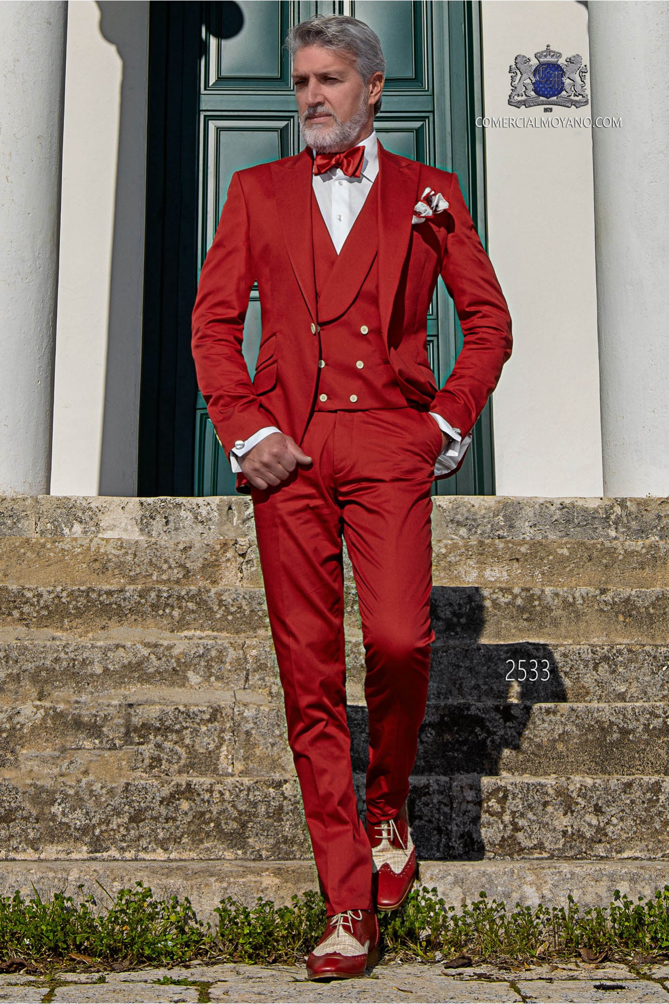 Fashion slim fit pure cotton red wedding suit model 2533 Mario Moyano