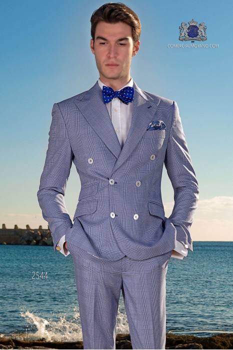 Italian bespoke blue royal Prince of wales double breasted suit