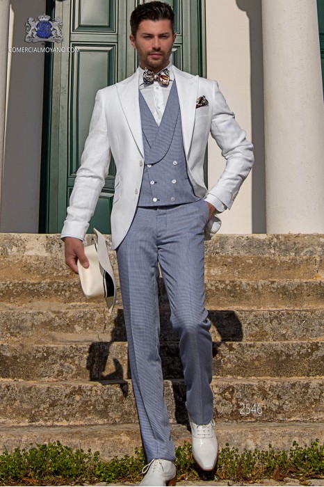 Italian stitched bespoke ivory pure linen suit