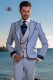 Costume de marié bleu clair de coupe élégante Slim
