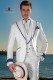 Italian bespoke white suit with blue satin lapels