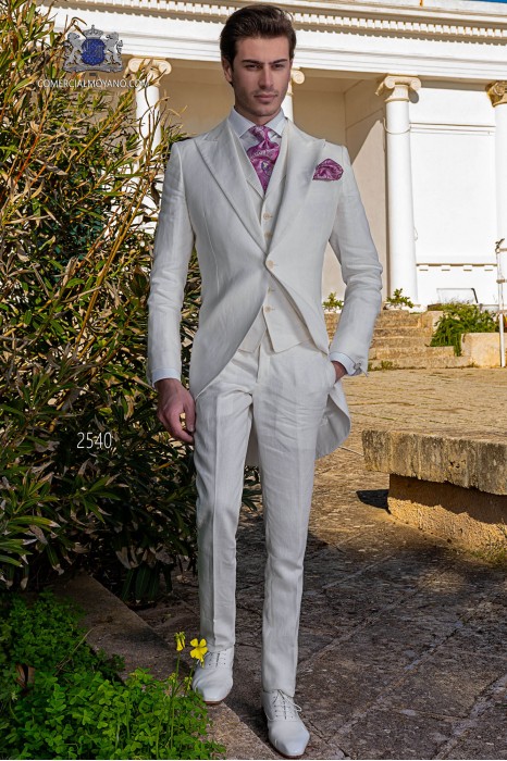 Italian stitched bespoke pearl grey metalized linen suit