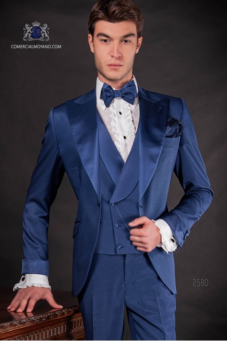 Costume de mariage bleu royal en tissu microdesign