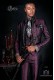 Baroque purple jacquard tailcoat with silver embroidery, crystal rhinestones on Mao collar and crystal brooch