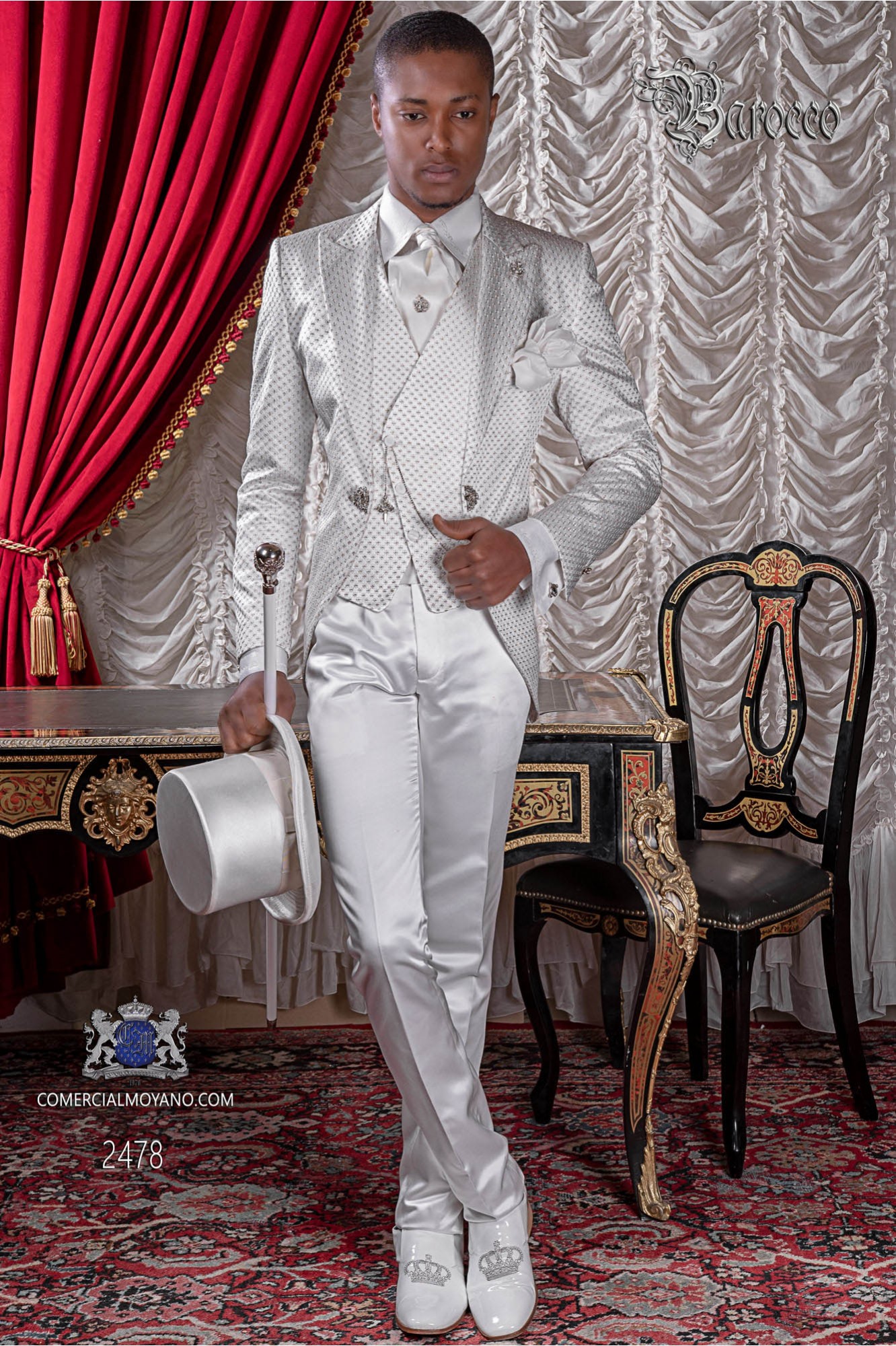 Baroque white microdesign silver frock coat