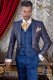 Blue and golden brocade baroque frock coat with gold strass
