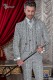 Baroque groom suit, vintage Napoleon collar frock coat in white and black jacquard fabric with black embroidery
