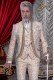 Barocke Hochzeitsanzug, Vintage Gehrock in elfenbein und gold Blumenbrokat, Mao Halskette mit Strass