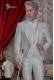 Baroque groom suit, vintage frock coat in pearl gray jacquard fabric with silver embroidery and crystal clasp