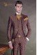 Baroque groom suit, vintage mao collar frock coat in purple and gold jacquard fabric with golden embroidery