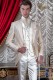 Groomswear Baroque. Vintage ivory frock coat jacquard fabric with brooch fantasy