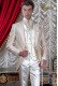 Groomswear Baroque. Vintage ivory frock coat jacquard fabric with brooch fantasy