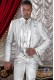 Vintage frock coat white jacquard fabric, lapels with satin profile
