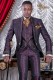 Costume de marié baroque, Redingote col Napoléon vintage en tissu jacquard violet avec broderie en dorée et fermoir en cristal