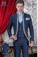 Baroque wedding suit, vintage mao frock coat in blue jacquard fabric with rhinestones