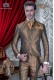 Barocker Bräutigam Anzug, Vintage Mao Kragen Gehrock in golden Jacquard Stoff mit goldene Stickerei und Kristallschließe