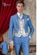 Baroque blue and silver jacquard fabric tail coat with silver embroidery
