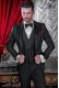 Italian wedding suit Slim stylish cut. Black jacquard fabric suit with satin peak lapel