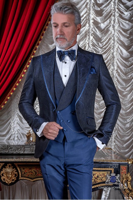 Blau Herren Anzug in einem speziellen Jacquard-Stoff
