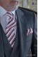 Silk white tie and handkerchief with pink and black stripes