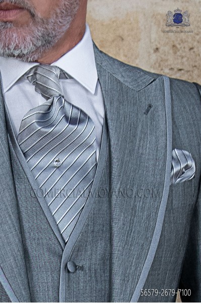 Corbatón de novio con pañuelo, diseño de rayas gris