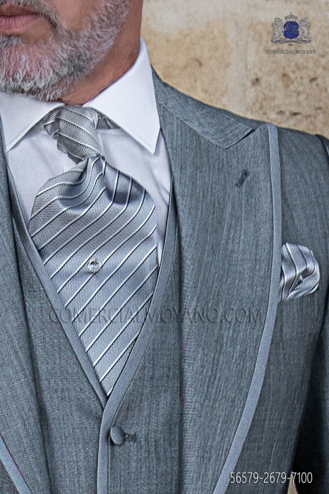 Bräutigam Krawatte mit Einstecktuch Ascot graue gestreifte