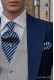 Blue and silver striped ascot tie and handkerchief